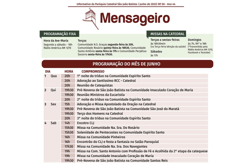 Acesse nosso Mensageiro de junho