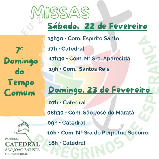 Confira os horários de missas para o fim de semana, dias 22 e 23 de fevereiro