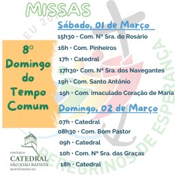 Confira os horários de missas para o fim de semana, dias 1º e 2 de março