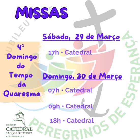 Confira os horários de missas para o fim de semana, dias 29 e 30 de março