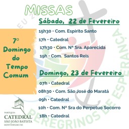 Confira os horários de missas para o fim de semana, dias 22 e 23 de fevereiro